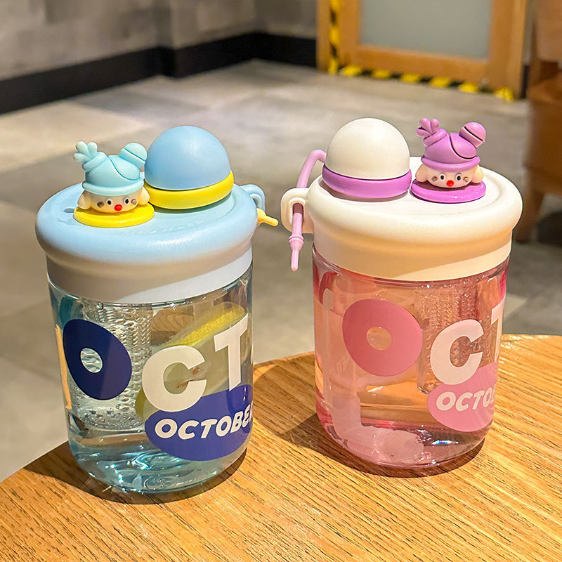 大容量公仔茶倉杯アニメかわいい水筒小清新シンプル運動プラスチックカップストロー飲水カップ|undefined