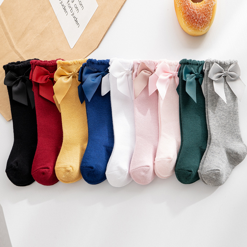 Women's Fashion Solid Color Bow Knot Cotton Bowknot Over The Knee Socks 1 Set display picture 1