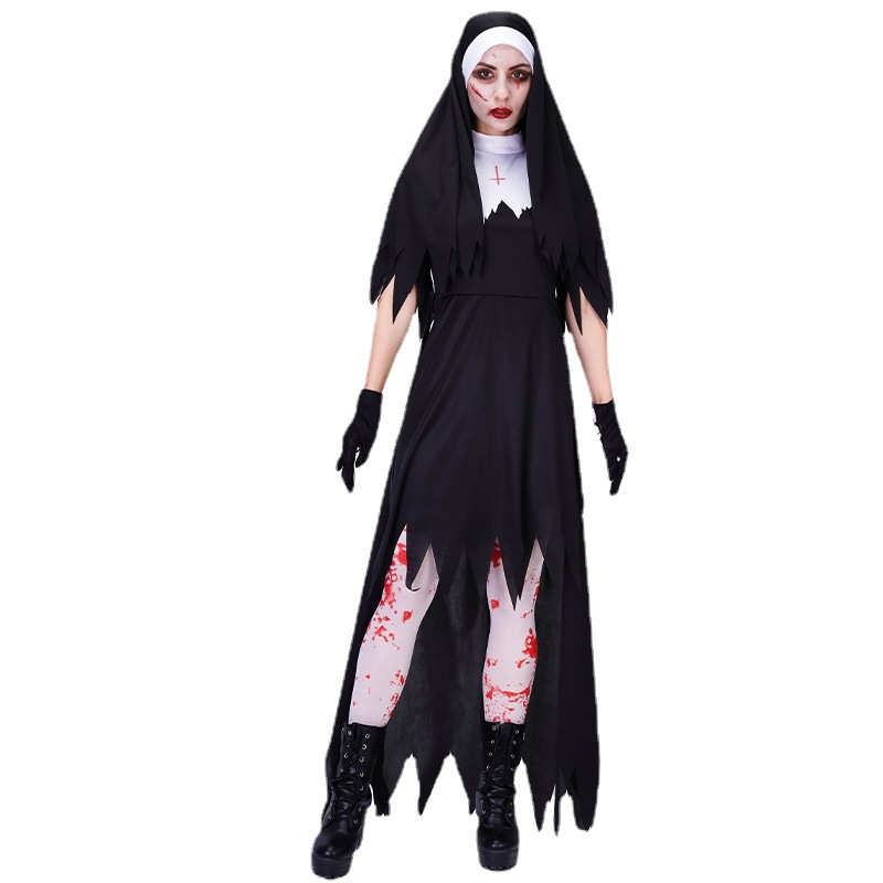 De Halloween de las mujeres adultas sangrienta monja vestido traje partido Cosplay zombi monje traje image 5