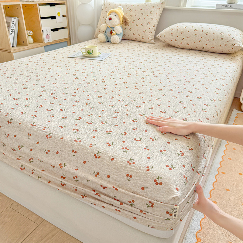 2026 New Skin-Friendly Puff Yarn Printed Bed Sheet Single Bed Mattress Cover Non-Slip Anti-Dirt Mattress Protector