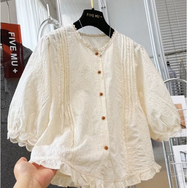 short summer shirt with a round collar