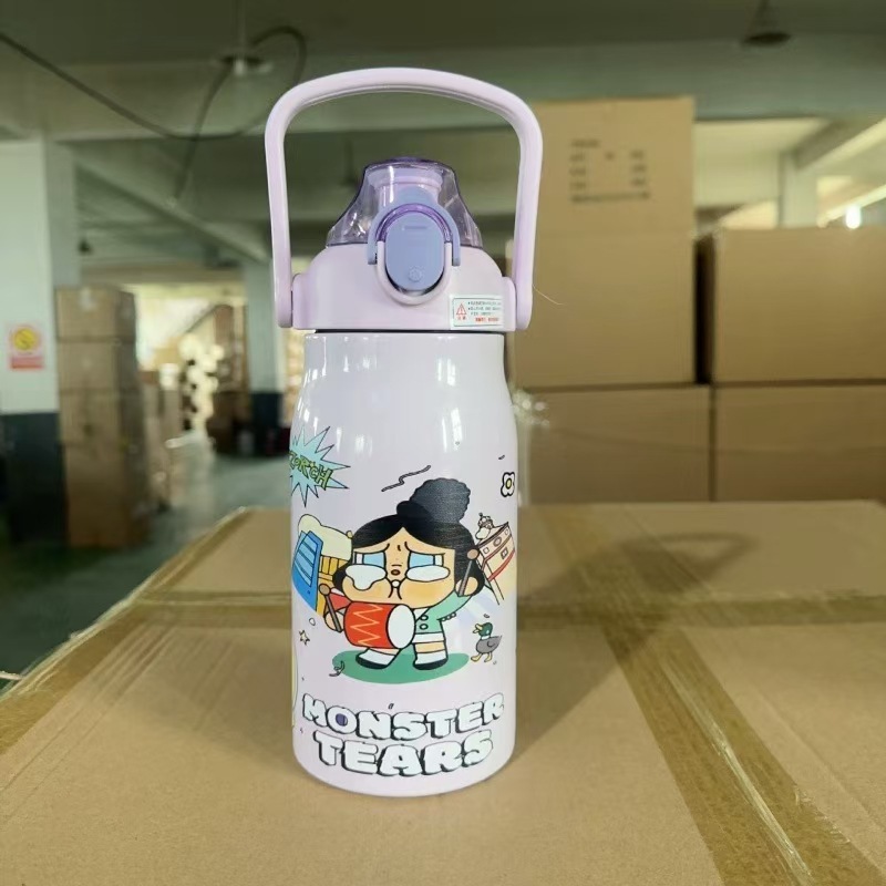 クロスボーダー新型グラデーション3dアニメ保温かわいいストローコップ学生高颜値大容量運動手提げポット|undefined