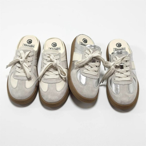 4142 Large Size Fashion Closed-Toe Half Slippers Women's Spring/Summer Outdoor Slip-On Lazy White Casual German Style Shoes