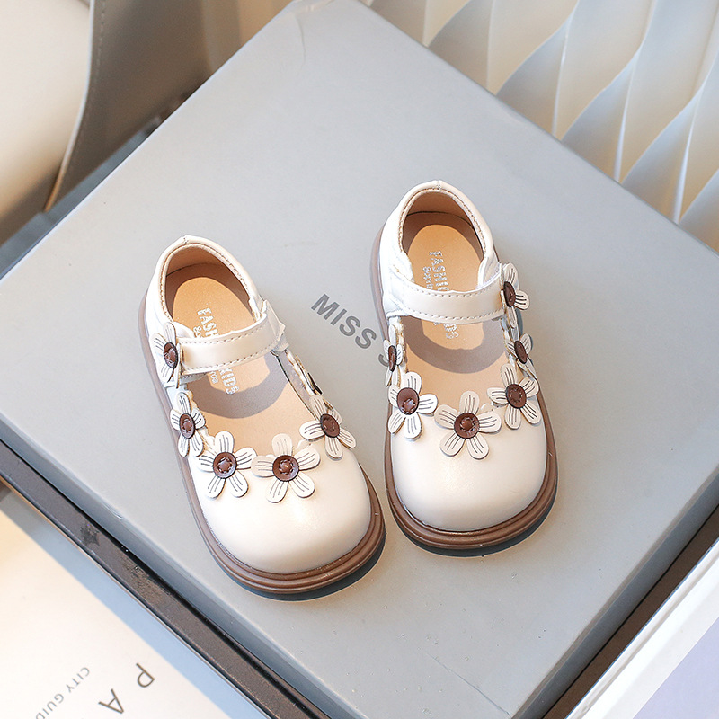 Zapatos de cuero para niñas 2025 primavera y otoño nuevos zapatos de princesa de flores para niños pequeños y medianos zapatos de suela blanda para niñas zapatos de guisantes para bebés