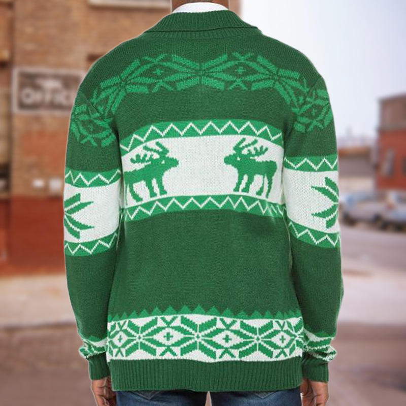Herbst Winter Herren Weihnachten Jacquard Strickwaren Knopf Strickjacke Pullover Jacke_voghion.com