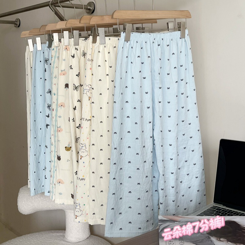 Cloud Cotton Pajama Pants for Women, Summer Capri Pants, Loose Fit, Versatile, Lazy Style, Cool and Comfortable, Plus Size, Suitable for Walking, Going Out, and Wearing at Home, Thin Style