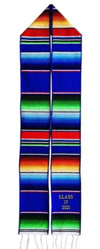 Hand Embroidered Mexican Graduation Belt Color Striped Black Belt Graduation Scarf