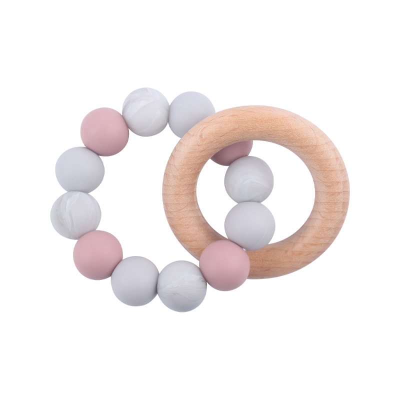 Nuevo bebé chupete cadena creativa DIY cuentas de silicona mordedura dientes pulsera de goma juguete conjunto de dos piezas
