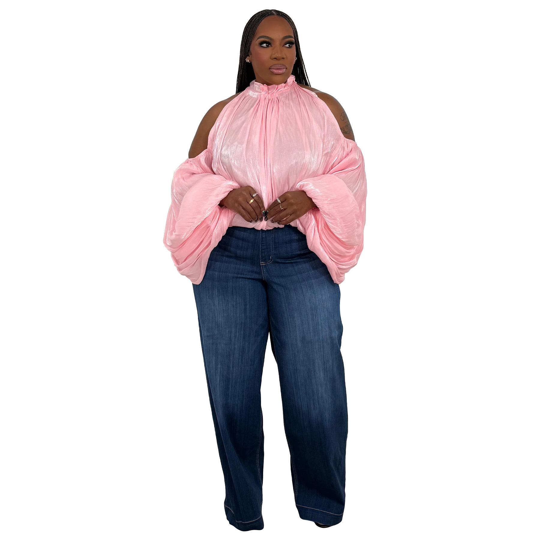 Damen Bluse Aus Organza Mit Schulterfreiem Ausschnitt Und Puffärmeln_voghion.com