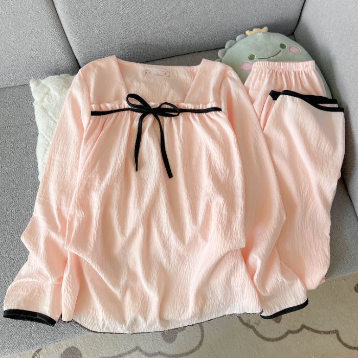 Venta al por mayor transfronteriza de primavera y otoño nube pijamas de algodón de manga larga para mujer cuello cuadrado simple estilo princesa traje de servicio a domicilio para estudiantes ropa exterior