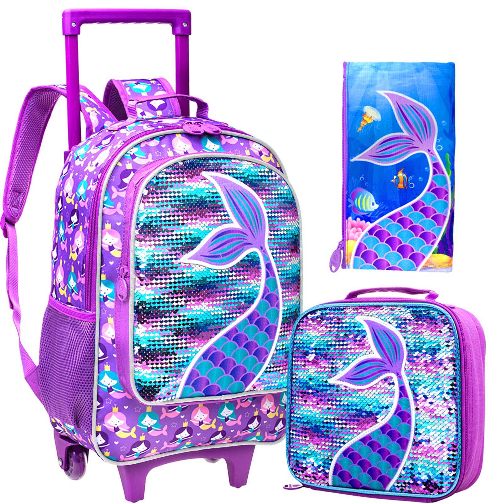 Nuevo lugar transfronterizo de dibujos animados lindo lentejuelas cola de pez escuela primaria mochila de doble tirante portátil