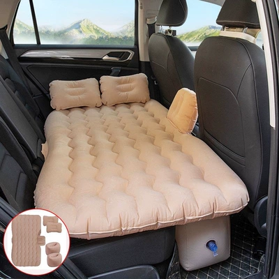 seat air mattress, in-car travel — Vehicle-mounted inflatable bed - default-item-huiqi-s-pattern-double-pier-flocking-beige-car-pump-big-discount