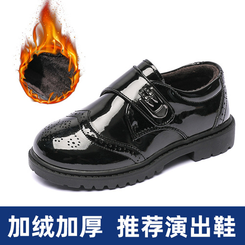 Boys' Leather Shoes 2024 Spring and Autumn Soft Sole for Middle and Large Children, New Performance Black Boys' British Style Student Children's Shoes