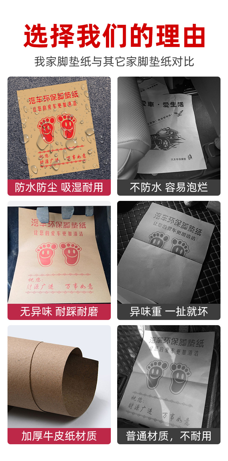 Customized Disposable Car Floor Mats with Advertising Patterns and Store Names, Kraft Paper for Car Wash Shops and Beauty Salons, Anti-Dirt Foot Mats for Car Interiors