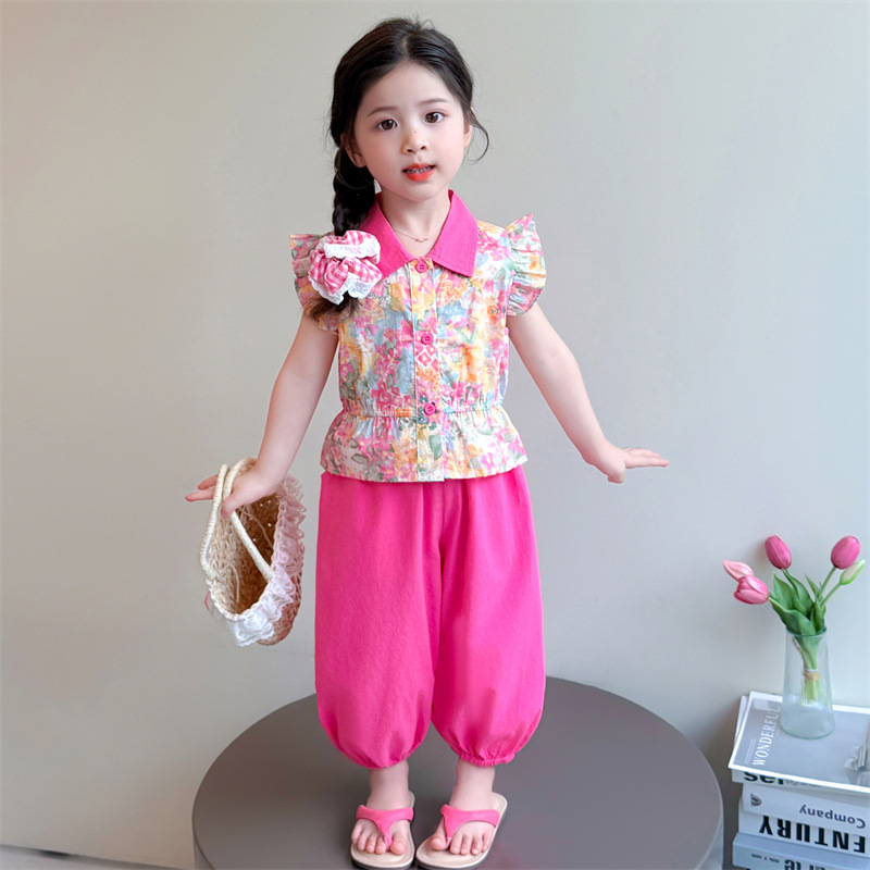 Girls Summer Clothes Super Nice Floral Suit 2025 New Baby Girl Summer Vest Thin Style Girls and Kidsren Fashionable