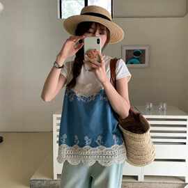 法式小吊带女夏季甜美无袖上衣内搭蕾镂空钩花背心设计感小众外穿