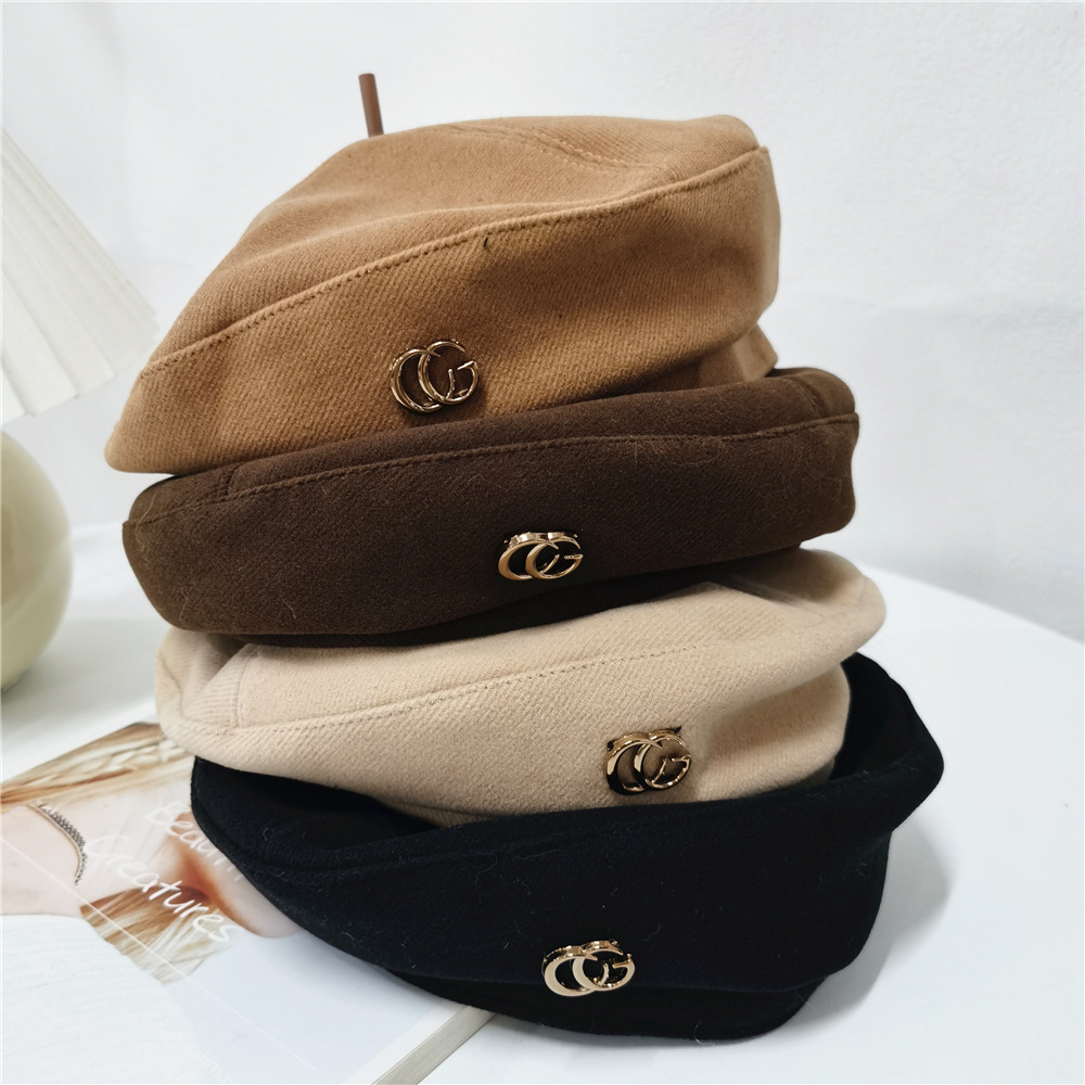Korean woolen beret for autumn and winter, European and American simple CG, versatile octagonal hat, retro fashion, Chirp Chirp bud hat trend pic 7