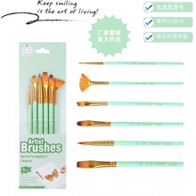 跨境热销尼龙毛画笔 6支水粉水彩丙烯颜料扇形画笔广告画墙绘板刷