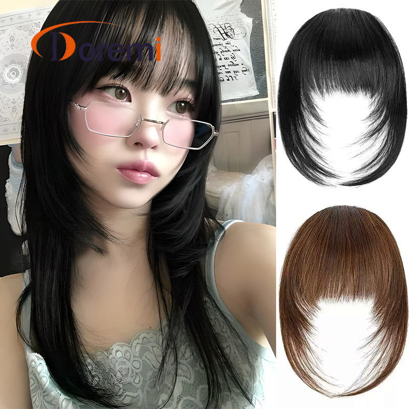 French Wig for Women with Sideburns and Bangs, Natural Layered Long Bangs Wig, Hair Curtain