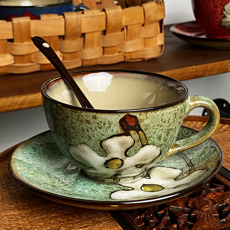 Tazas de café de cerámica plato red taza de agua roja taza de leche casera café latte pastoral viento taza de té de la tarde taza de té negro