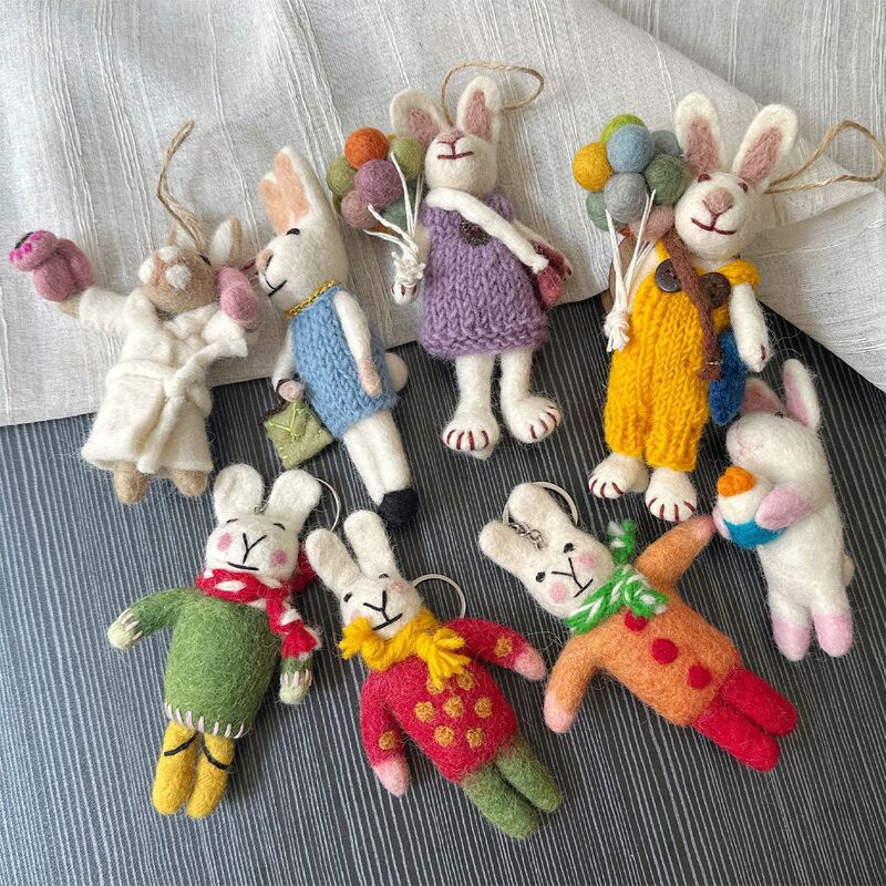 Nepalese Handmade Wool Felt Bag Pendant Cute Rabbit Keychain Accessories Balloon Bunny Backpack Pendant