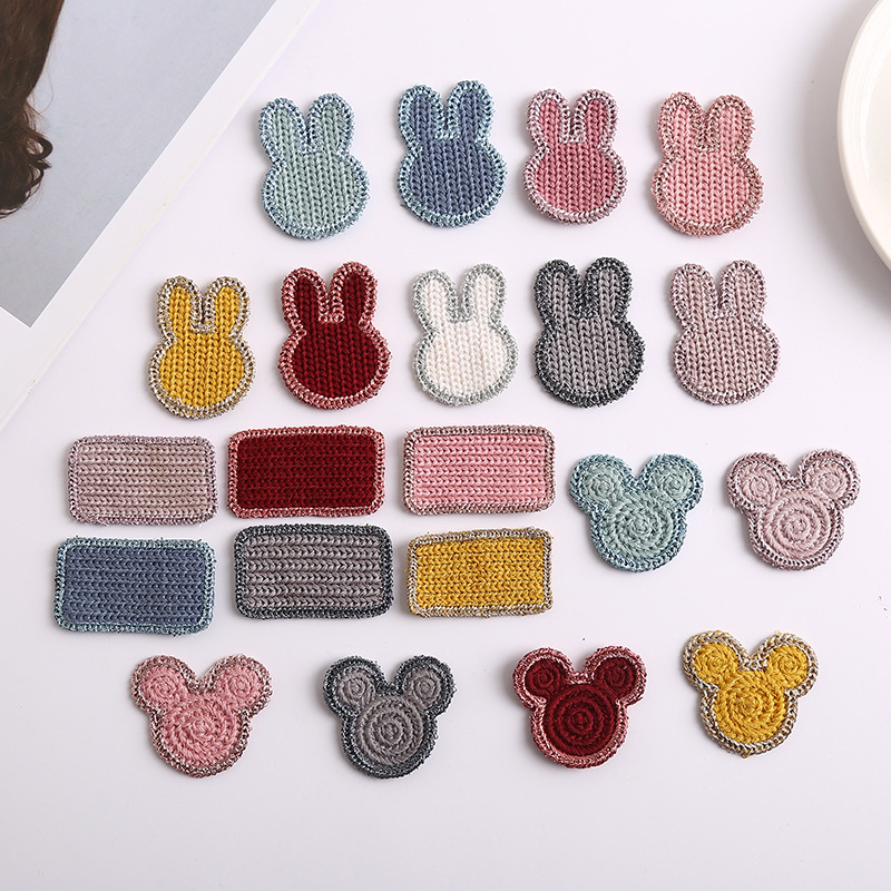 diy小兔子针织布贴 可爱儿童服装鞋帽装饰辅料彩色爱心头饰配饰
