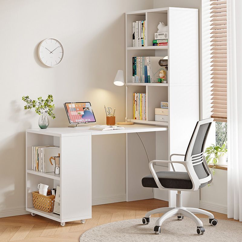 Household Multifunctional Folding Desk with Bookcase and Bookshelf Integrated Retractable Computer Desk Desktop Study Desk