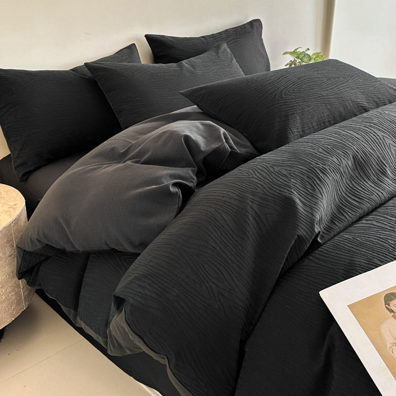 Parure de lit en coton lavé jacquard avec housse de couette_voghion.com