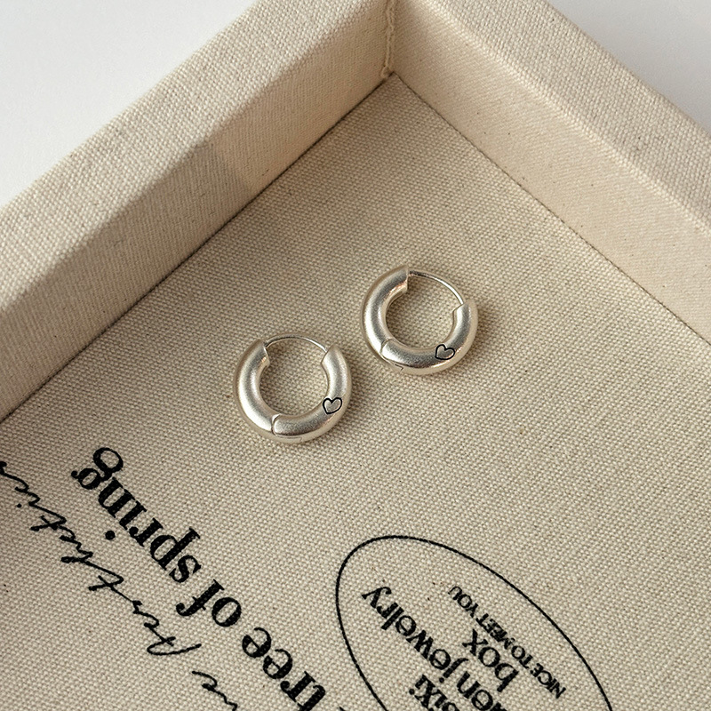 S pure silver heart-shaped buckle women's Japanese and Korean fashion set necklace personalized round ear rings, give_voghion.com