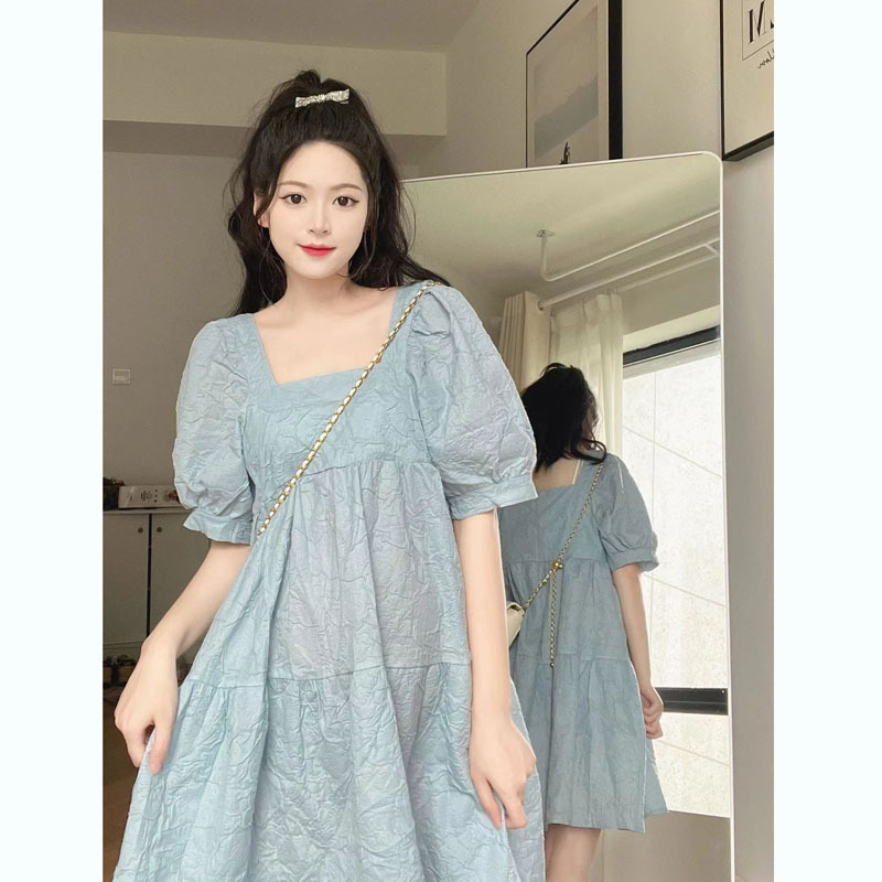 Cream puff princess dress summer season girl puff sleeve waist-tight white French square collar temperament dress female Cream puff princess dress summer season girl puff sleeve waist-tight white French square collar temperament dress female
