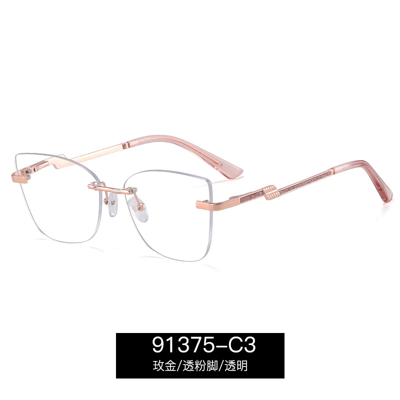 91375 nueva fábrica directa gafas sin montura para mujer marco óptico bisagra de resorte de metal pequeño hada sin maquillaje