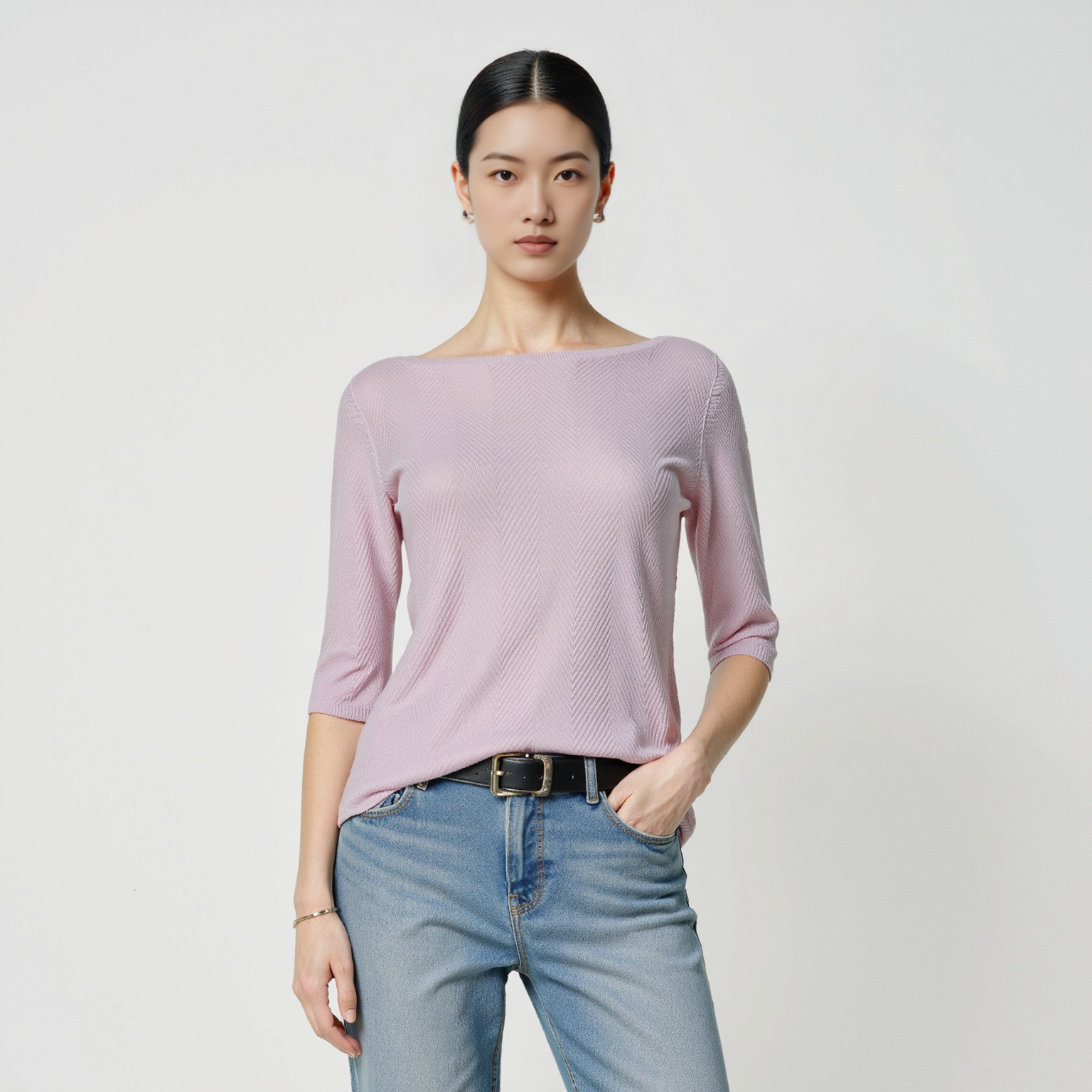 [Hengjia DET] 2025 Summer New Seamless One-piece Silk Short-sleeved T-shirt Collar Water Corrugated Base