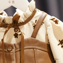 1-5岁女宝宝皮面拼接假两件裙3女童秋冬加绒女婴儿复古碎花连衣裙