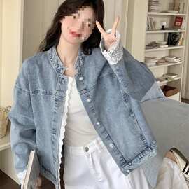花边蕾丝拼接牛仔外套女春秋新款休闲超火韩系穿搭夹克感