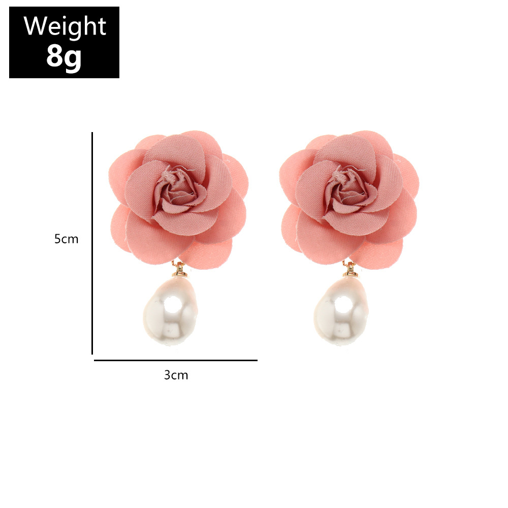 Imitation Pearl Earrings Fashion Cloth Flower Earrings Women display picture 1
