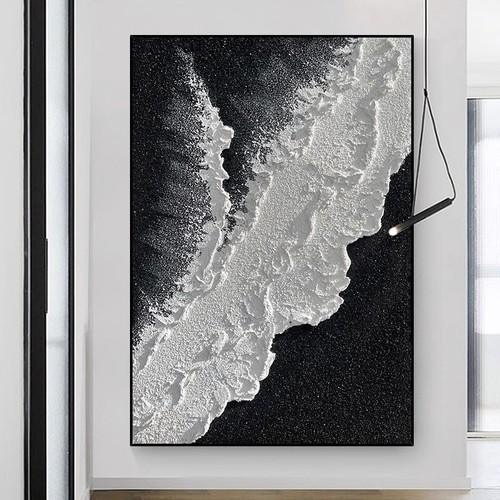 Black and white three-dimensional hand-painted oil painting modern minimalist living room decoration painting thick texture entrance decoration painting restaurant hanging painting