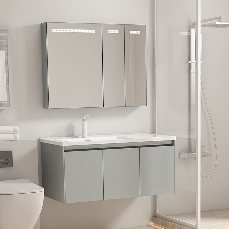 Gabinete de baño combinación de acero inoxidable que cuelga la pared del Gabinete cuarto de baño lavabo de almacenamiento espejo de almacenamiento rack de cerámica cuenca integrada