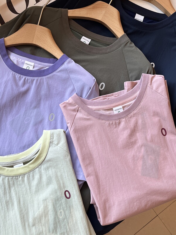 Wood Giant 490 Summer New Breathable Outdoor Quick-drying Thin Contrast Color Round Neck Mesh Short-sleeved T-shirt for Women