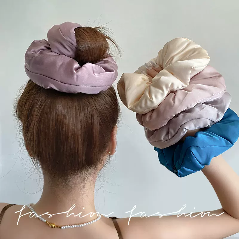 加棉枕头睡眠发圈网红同款填充棉缎面大肠发绳不伤发高丸子头发饰