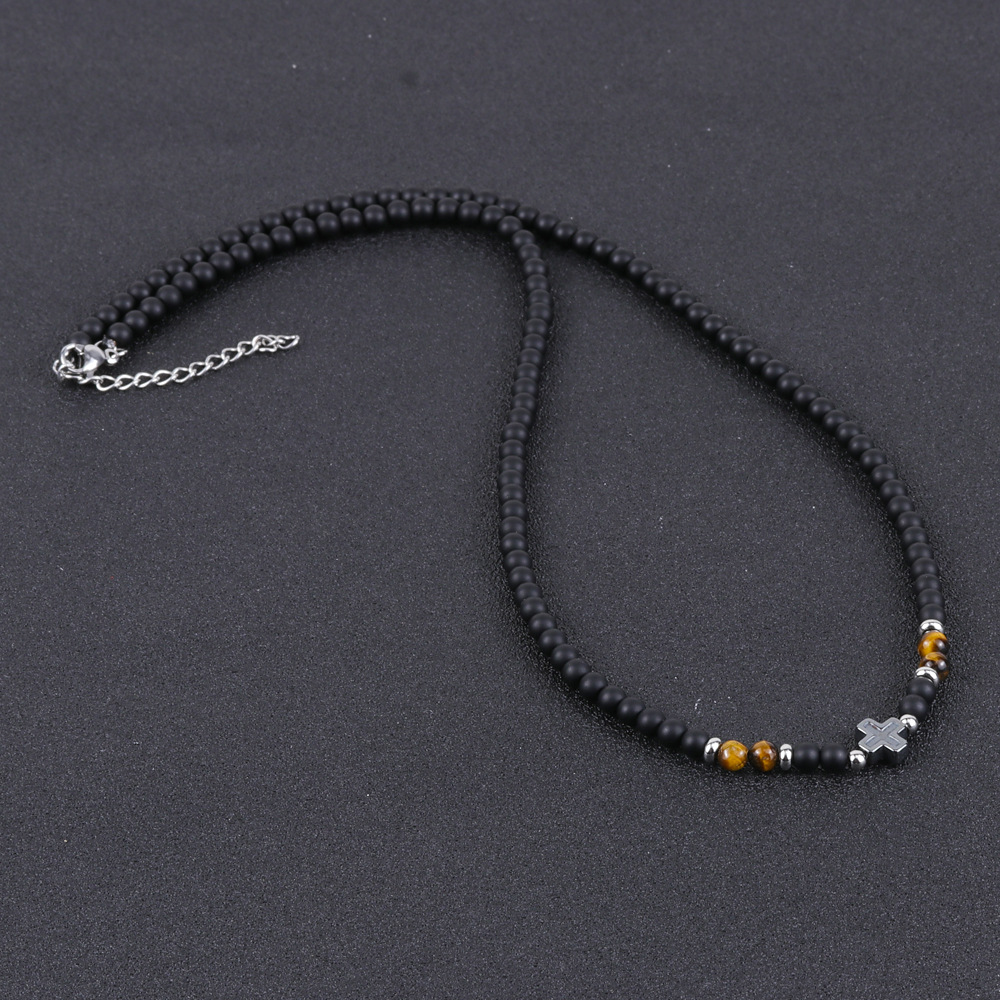 15g Weight Natural Stone Pendant Material Choker Classification Beads Chain Material Beaded Chain Chain Type 1 Piece Quantity Daily Occasion Beaded Material Cross Pattern All Seasons Season Men's Gender Polishing Design Retro, Streetwear Style Retro Streetwear Cross Beaded Polishing Men's Choker Men Beaded Necklaces 12