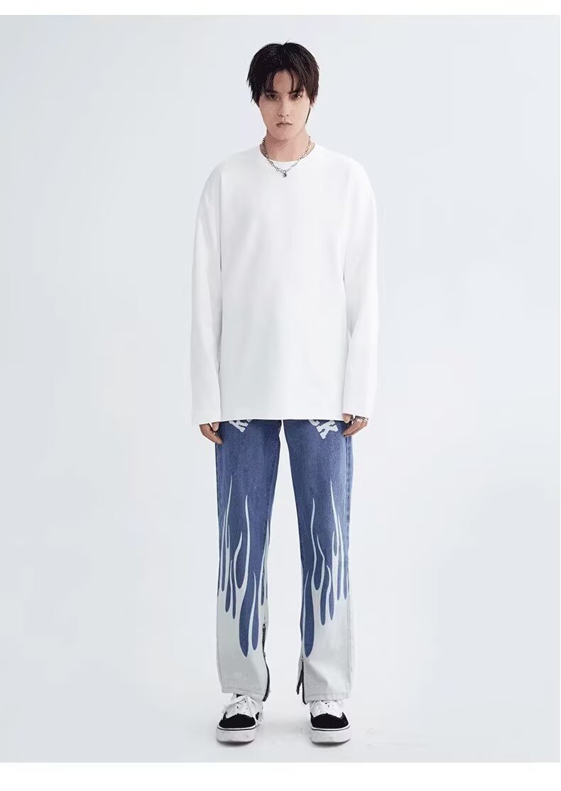 Men's Clothing Vibe Style Letter Jeans For Men With Side Zipper Design, Niche Hip Hop Street Rocking Slim Trousers_voghion.com