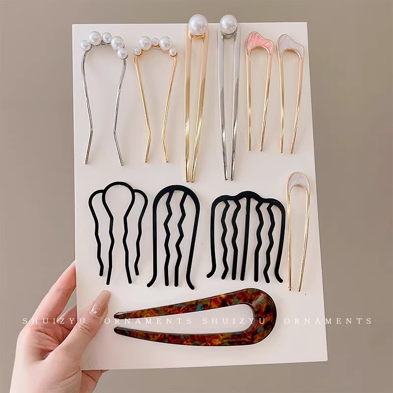 2025 nueva horquilla perla en forma de U para mujer, pinza para el cabello, artefacto fijo para el cabello, horquilla de sentido avanzado, tocado