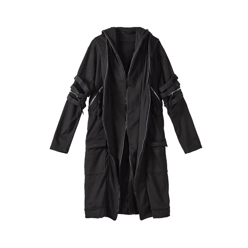 Cross-Border European and American High Street Dark Gothic Cape with Metal Zipper, Loose-Fitting Yamamoto Mid-Length Trench Coat for Spring and Autumn