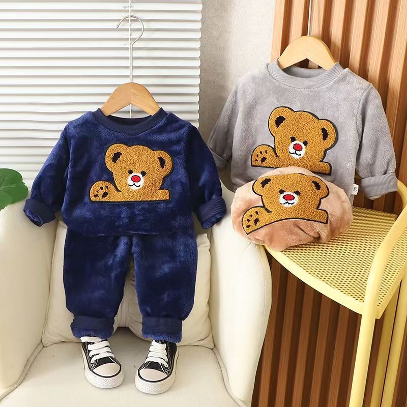 新款秋冬宝宝家居服婴幼儿童套装男女童珊瑚绒睡衣时尚舒适两件套