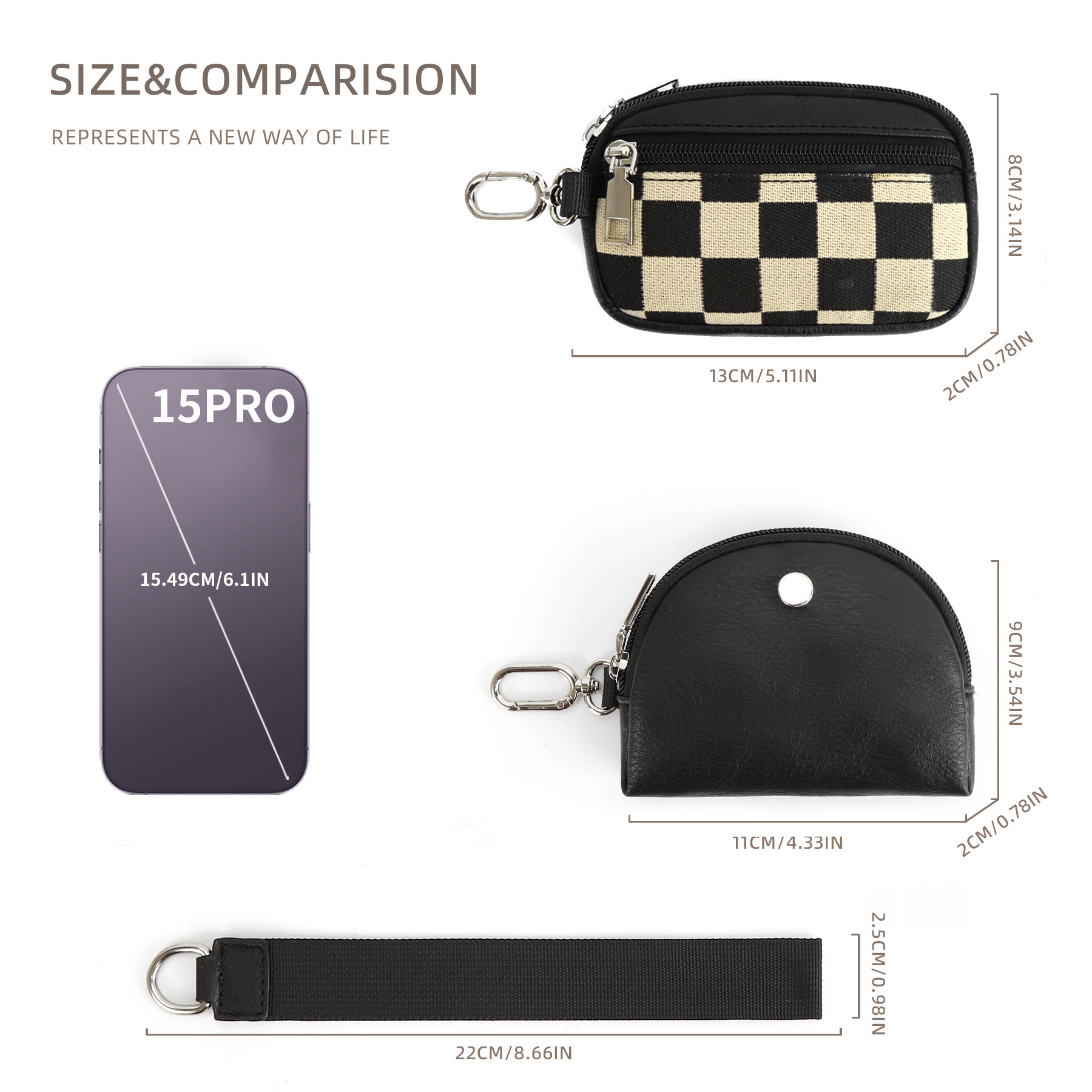 81g Weight Zipper Closure Type Coin Purse Bags Type Daily Occasion pu, Polyester Material Checkered Pattern All Seasons Season Unisex Gender Simple Style Style Square Shape Unisex Checkered Pu Polyester Zipper Coin Purses 2