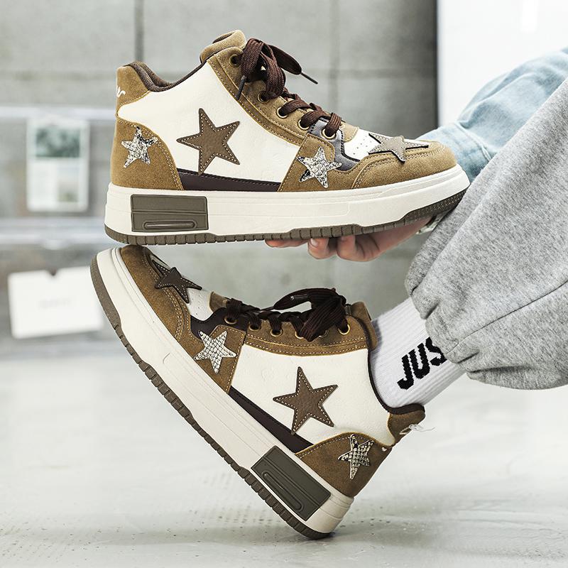 Men's shoes autumn 2023 new niche design high top cashew flower board shoes youth increase leisure sports fashion shoes_voghion.com