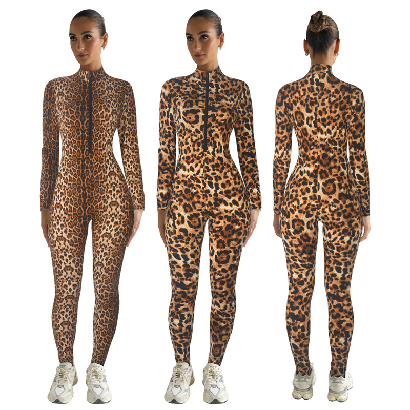 Efficient Source New Round Neck Long Sleeve Printed Jumpsuit European and American Fashion Women's Clothing Amazon Independent Station Nightclub Outfit in Stock