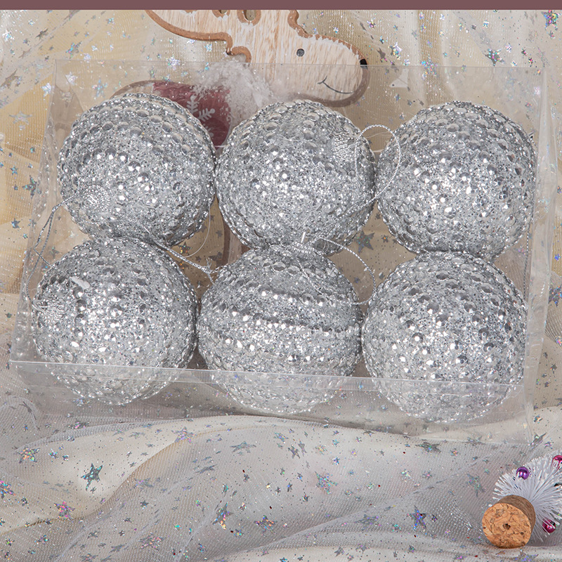 En stock stick cadena perlas brillo BOLA DE Navidad espuma bola colgante 8cm6/PCS vacaciones decoración bola centro comercial ventana Decoración