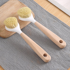 Stove Top Pot Scrubber Household Long Handle Pot Scrubber Dishwasher Pot Cleaning Special Wood Handle Brush Kitchen Descaling Grease Stain Cleaning Gadget