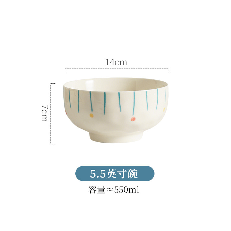特别好看的奶油简约釉下彩米饭碗家用新款陶瓷餐具高颜值碗盘套装|undefined